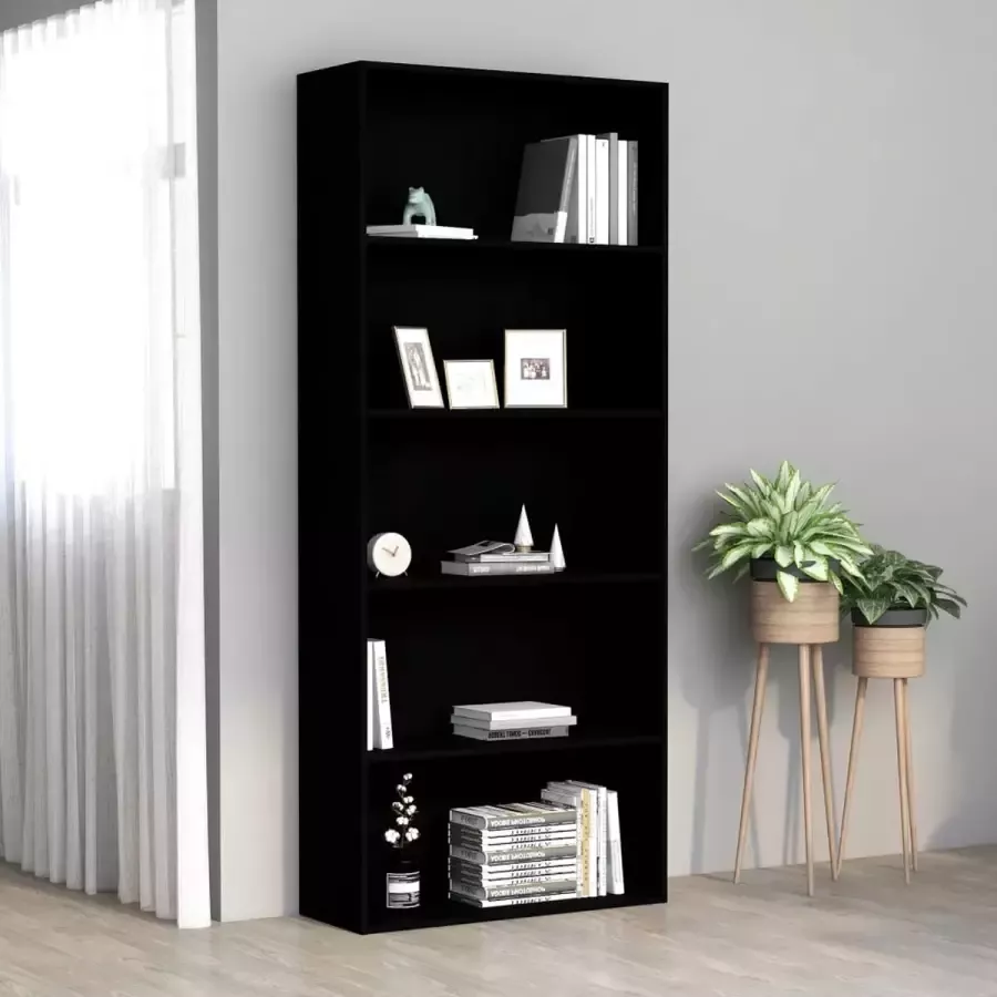 Furniture Limited Boekenkast met 5 schappen 80x30x189 cm spaanplaat zwart
