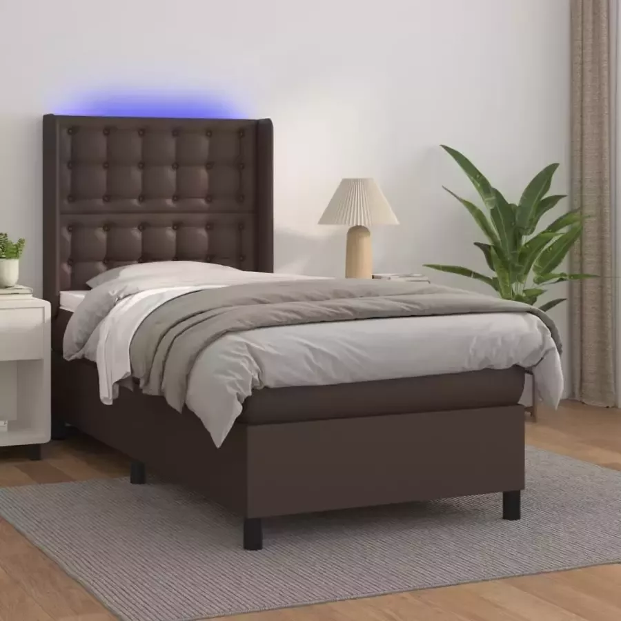 Furniture Limited Boxspring met matras en LED kunstleer bruin 100x200 cm