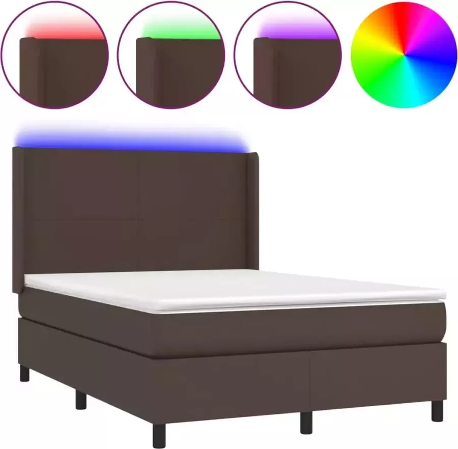 Furniture Limited Boxspring met matras en LED kunstleer bruin 140x200 cm