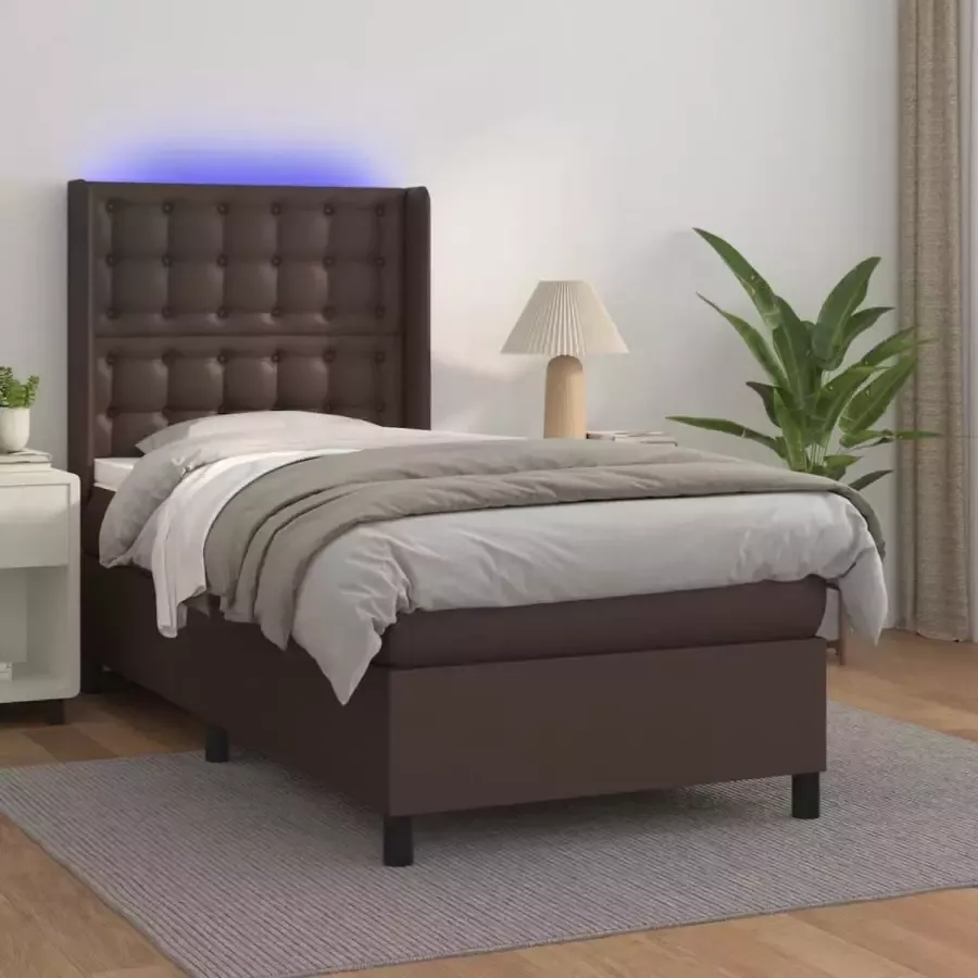 Furniture Limited Boxspring met matras en LED kunstleer bruin 90x200 cm