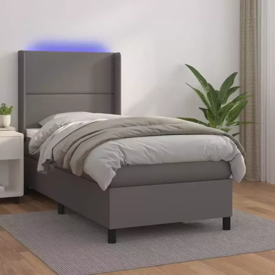 Furniture Limited Boxspring met matras en LED kunstleer grijs 100x200 cm