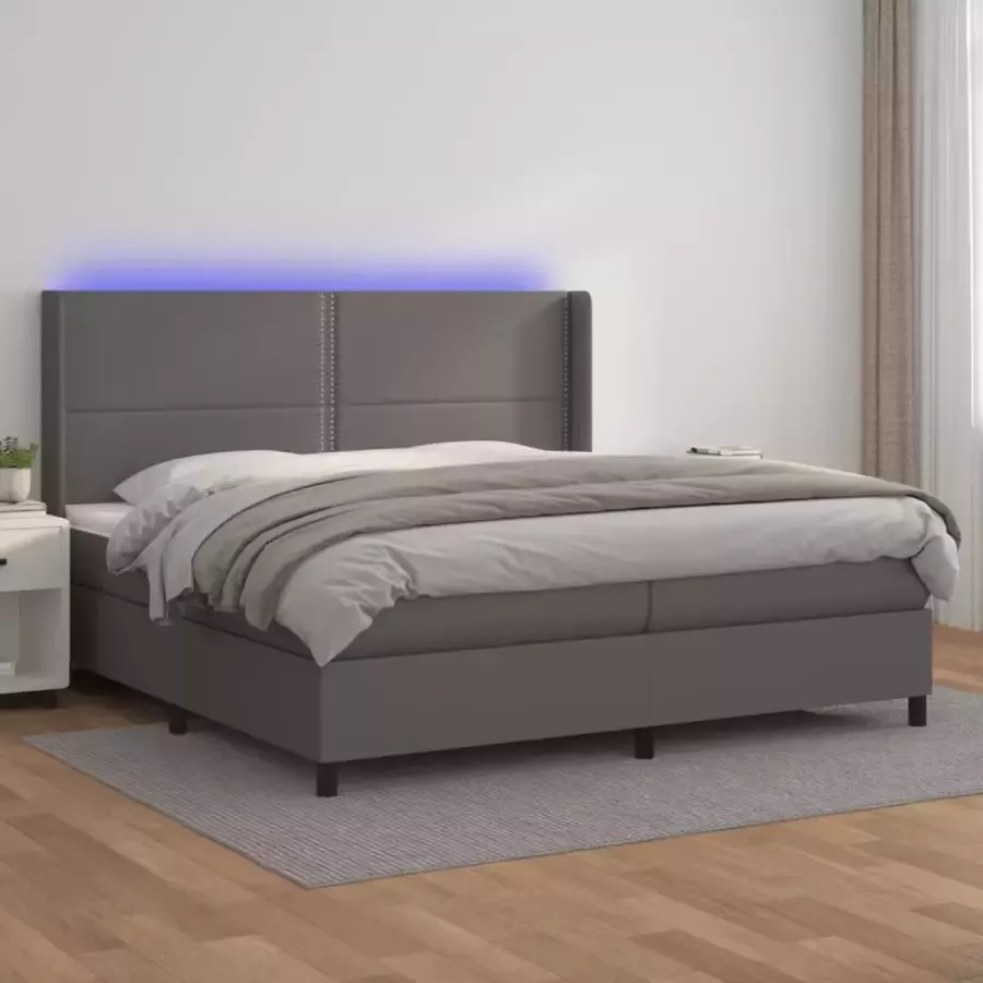 Furniture Limited Boxspring met matras en LED kunstleer grijs 200x200 cm