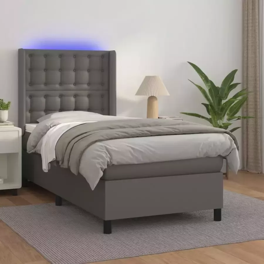 Furniture Limited Boxspring met matras en LED kunstleer grijs 80x200 cm