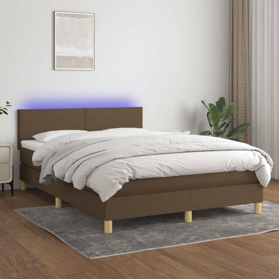 Furniture Limited Boxspring met matras en LED stof donkerbruin 140x190 cm - Foto 3