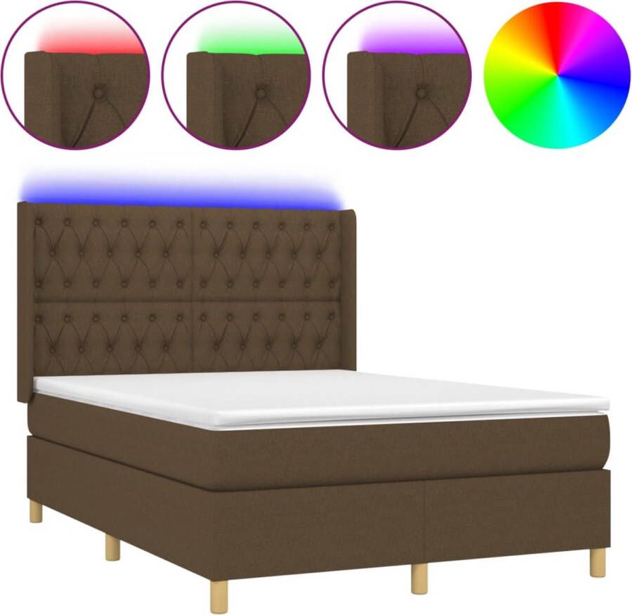 Furniture Limited Boxspring met matras en LED stof donkerbruin 140x190 cm - Foto 2