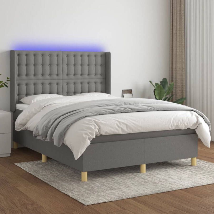 Furniture Limited Boxspring met matras en LED stof donkergrijs 140x190 cm