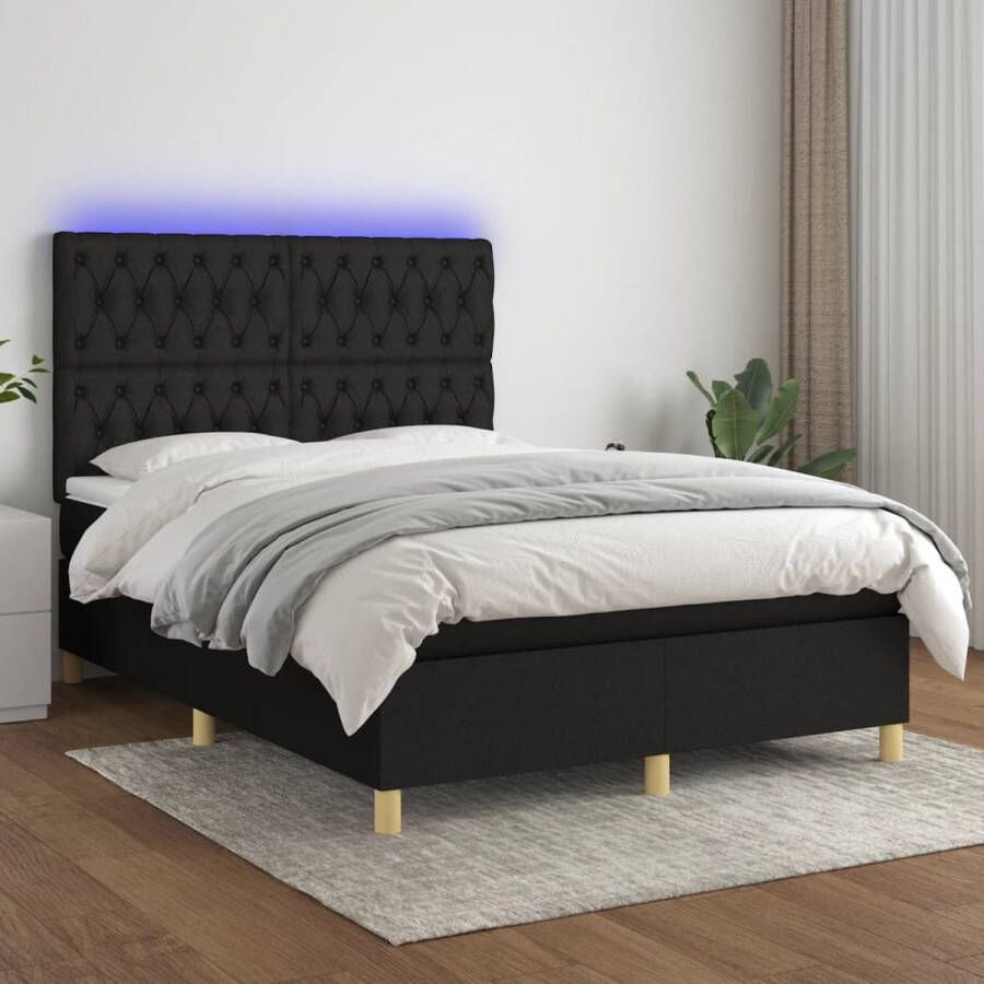 Furniture Limited Boxspring met matras en LED stof zwart 140x200 cm