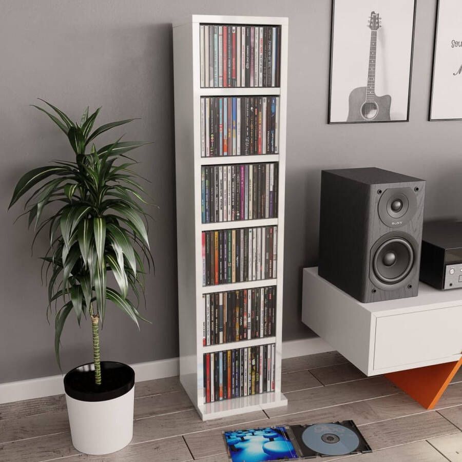 Furniture Limited Cd-kast 21x20x88 cm bewerkt hout hoogglans wit