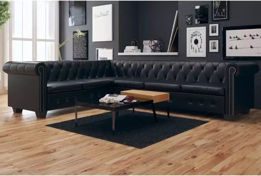 Furniture Limited Chesterfield hoekbank 6-zits kunstleer zwart