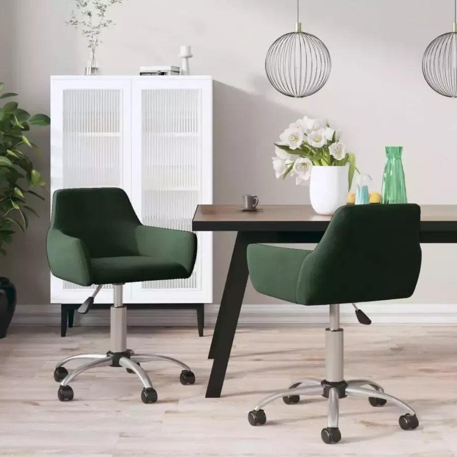 Furniture Limited Eetkamerstoelen 2 st draaibaar fluweel donkergroen - Foto 5