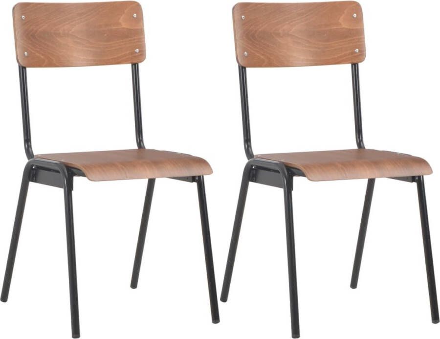 Furniture Limited Eetkamerstoelen 2 st massief multiplex staal bruin