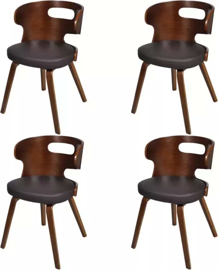 Furniture Limited Eetkamerstoelen 4 st gebogen hout en kunstleer bruin - Foto 2