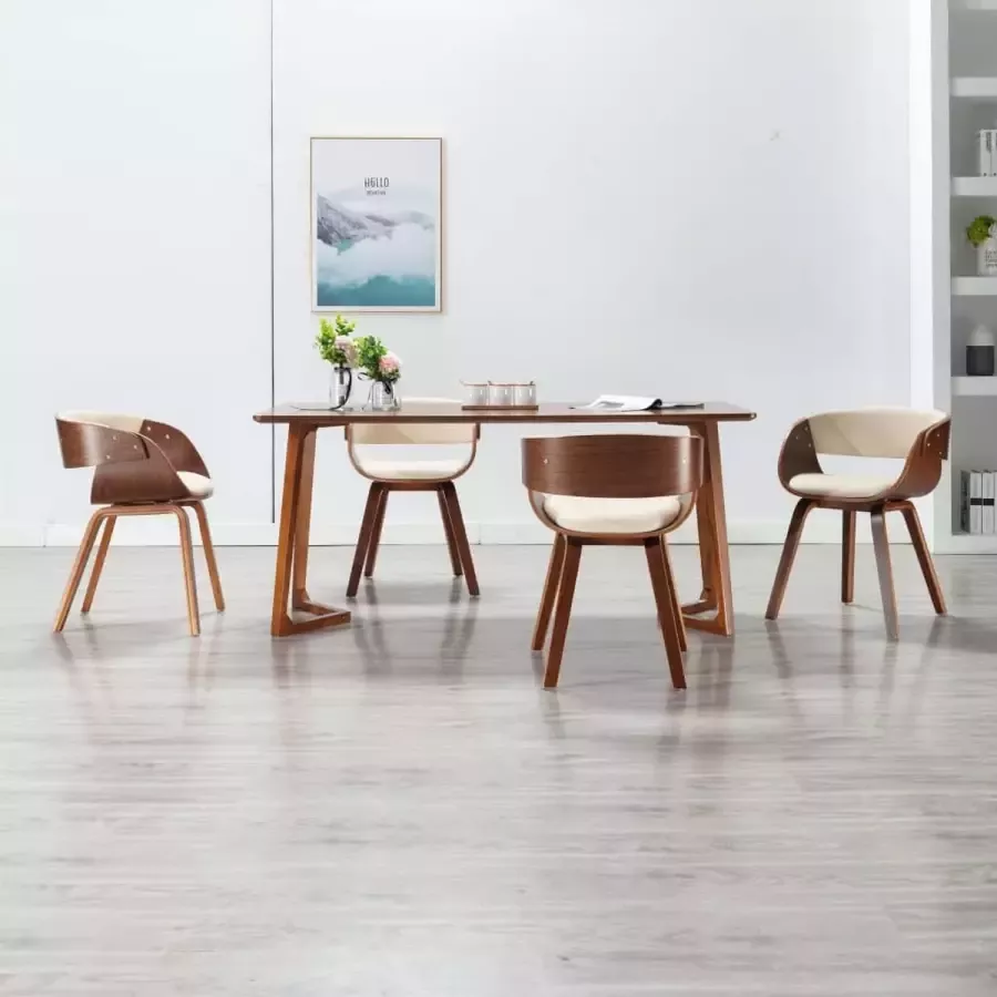 Furniture Limited Eetkamerstoelen 4 st gebogen hout en kunstleer crèmekleurig