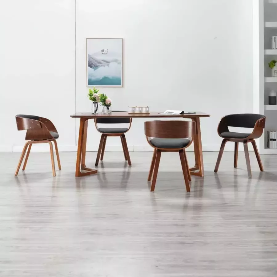 Furniture Limited Eetkamerstoelen 4 st gebogen hout en stof grijs