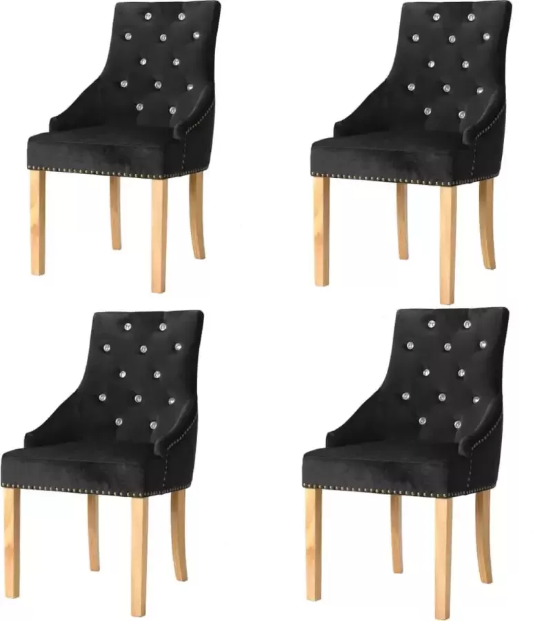 Furniture Limited Eetkamerstoelen 4 st massief eikenhout en fluweel zwart
