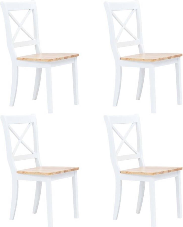 Furniture Limited Eetkamerstoelen 4 st massief rubberwood wit en lichthoutkleurig