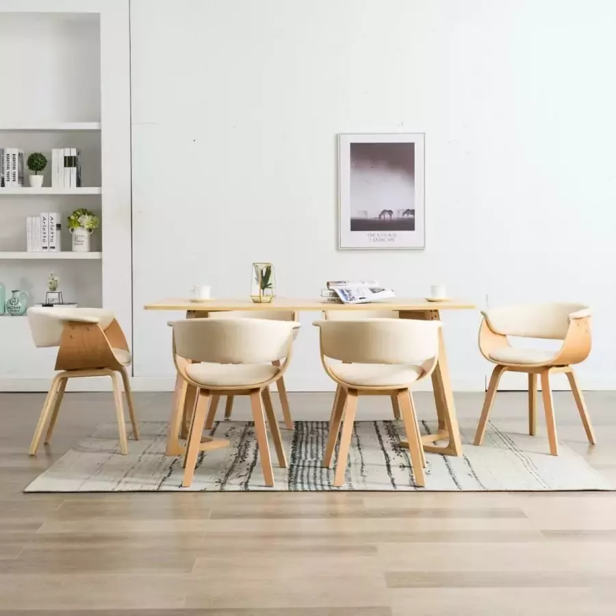 Furniture Limited Eetkamerstoelen 6 st gebogen hout en kunstleer crème