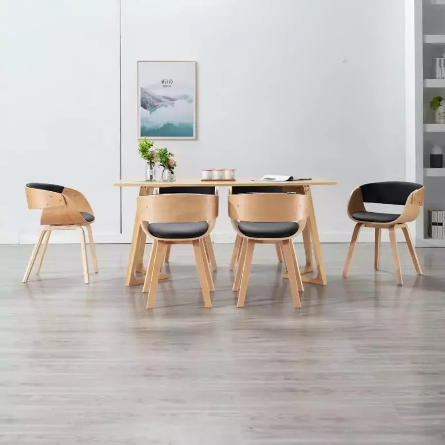 Furniture Limited Eetkamerstoelen 6 st gebogen hout en kunstleer zwart