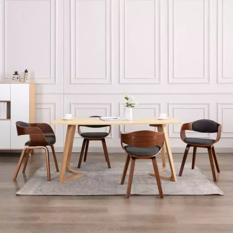 Furniture Limited Eetkamerstoelen 6 st gebogen hout en stof grijs
