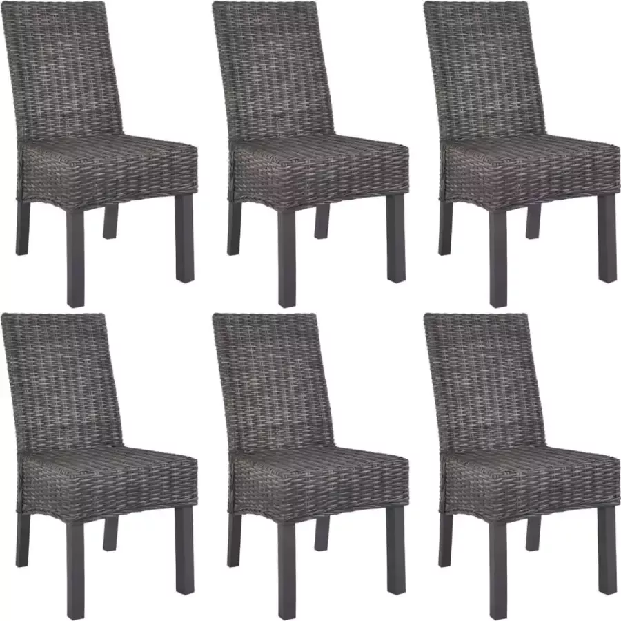 Furniture Limited Eetkamerstoelen 6 st kubu rattan en mangohout bruin