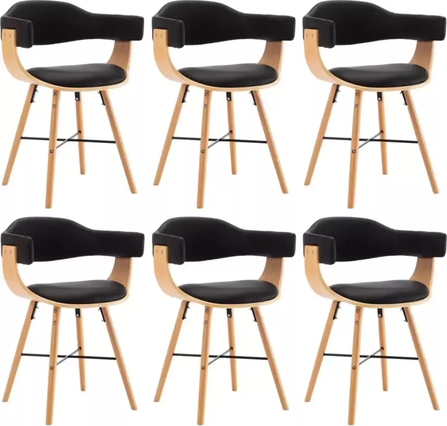 Furniture Limited Eetkamerstoelen 6 st kunstleer en gebogen hout zwart