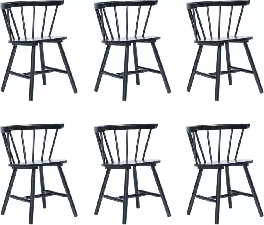 Furniture Limited Eetkamerstoelen 6 st massief rubberwood zwart