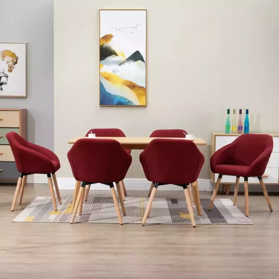 Furniture Limited Eetkamerstoelen 6 st stof wijnrood