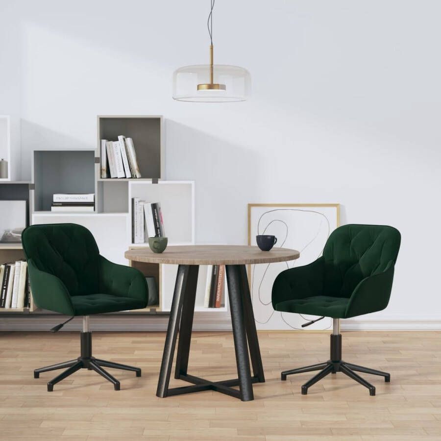 Furniture Limited Eetkamerstoelen 2 st draaibaar fluweel donkergroen - Foto 3
