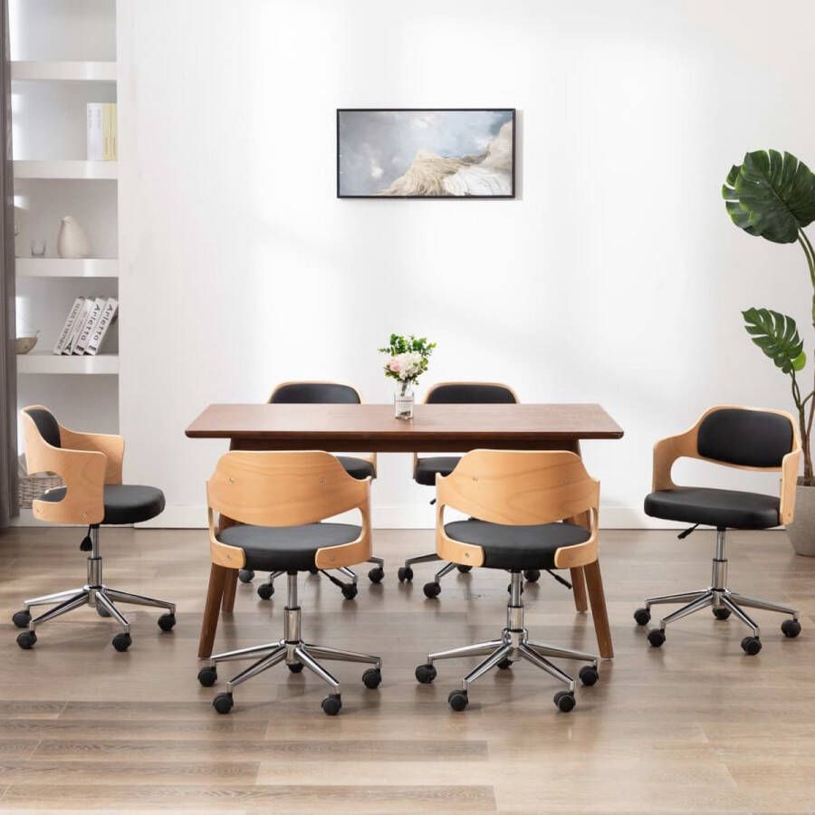 Furniture Limited Eetkamerstoelen draaibaar 6 st gebogen hout en kunstleer zwart