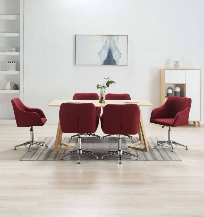 Furniture Limited Eetkamerstoelen draaibaar 6 st stof wijnrood