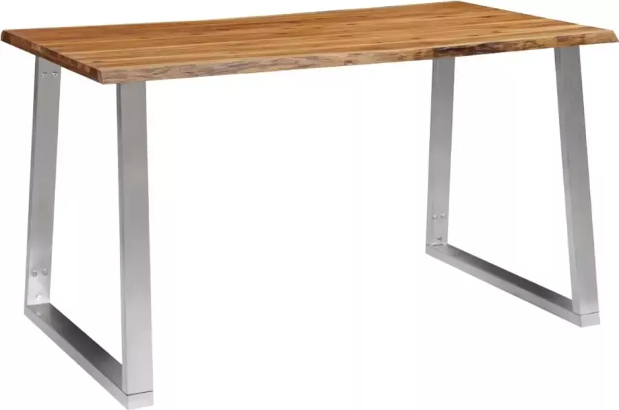 Furniture Limited Eettafel 140x80x75 cm massief acaciahout en roestvrij staal