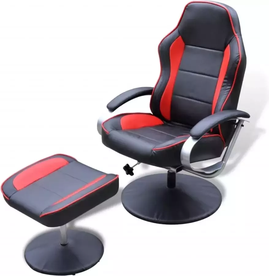 Furniture Limited Fauteuil met voetenbankje kunstleer zwart en rood
