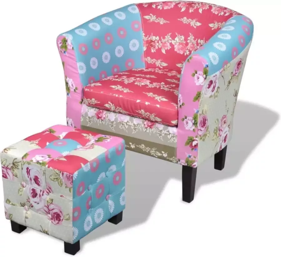 Furniture Limited Fauteuil met voetenbankje patchwork ontwerp stof