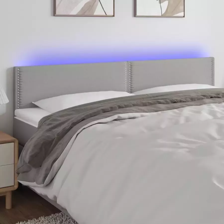 Furniture Limited Hoofdbord LED 180x5x78 88 cm stof lichtgrijs