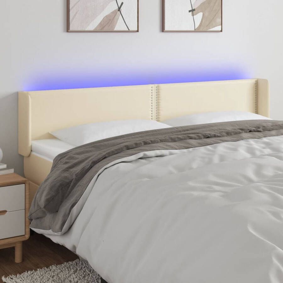 Furniture Limited Hoofdbord LED 183x16x78 88 cm kunstleer crèmekleurig