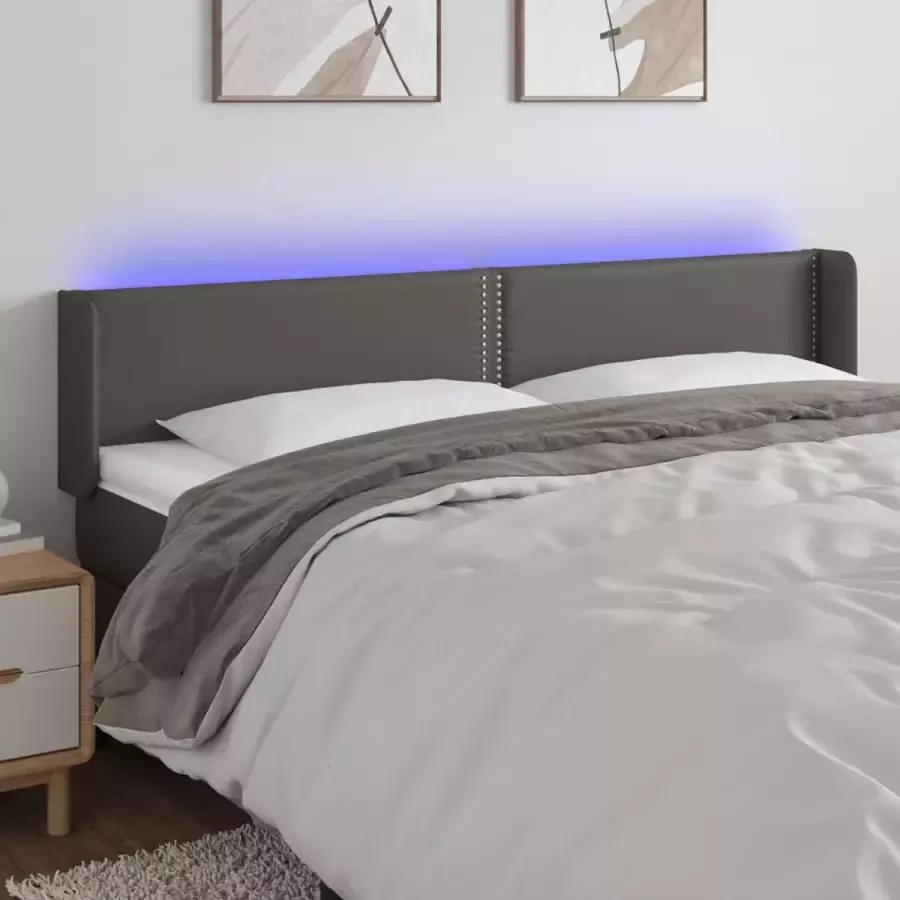 Furniture Limited Hoofdbord LED 183x16x78 88 cm kunstleer grijs