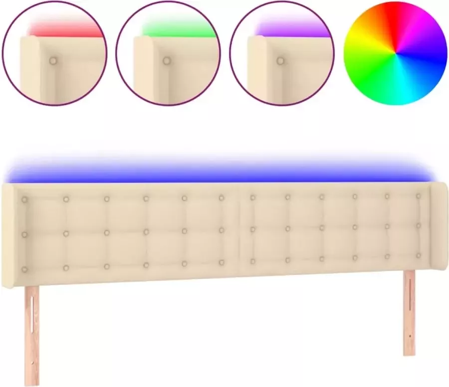 Furniture Limited Hoofdbord LED 183x16x78 88 cm stof crèmekleurig