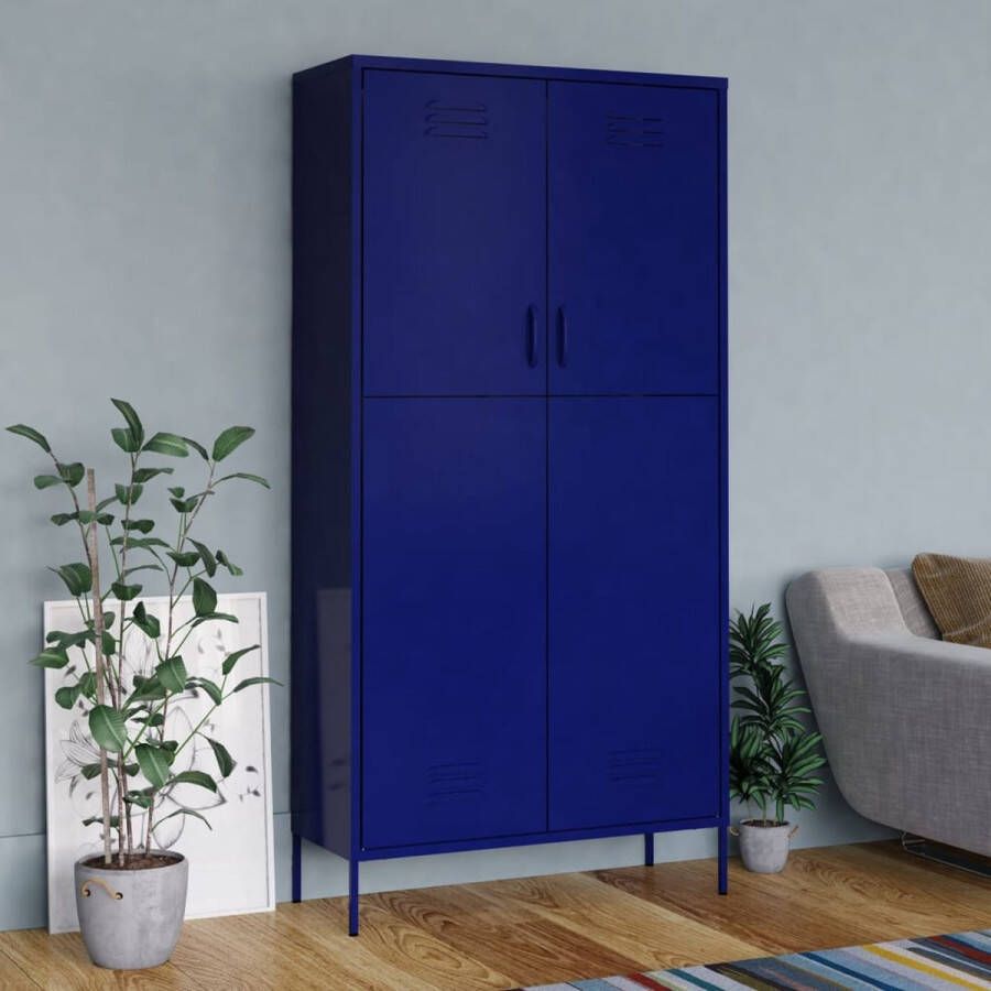 Furniture Limited Kledingkast 90x50x180 cm staal marineblauw
