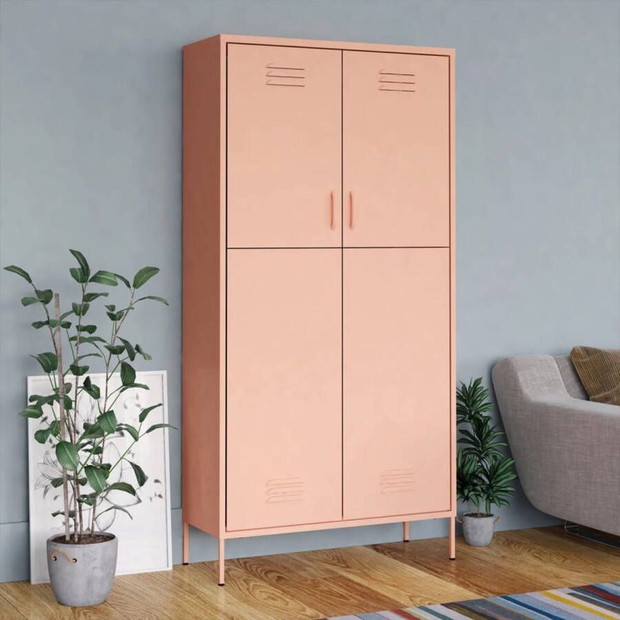 Furniture Limited Kledingkast 90x50x180 cm staal roze