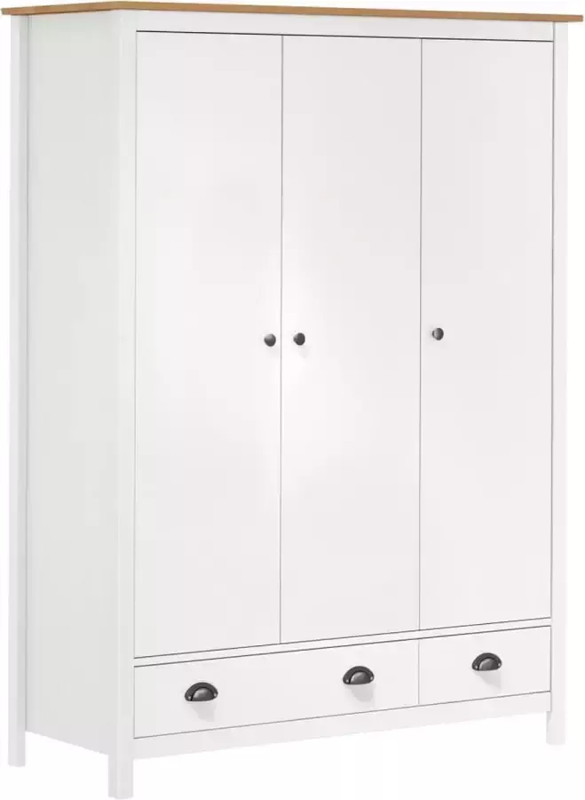 Furniture Limited Kledingkast -ll 3 deuren 127x50x170 cm massief grenenhout wit