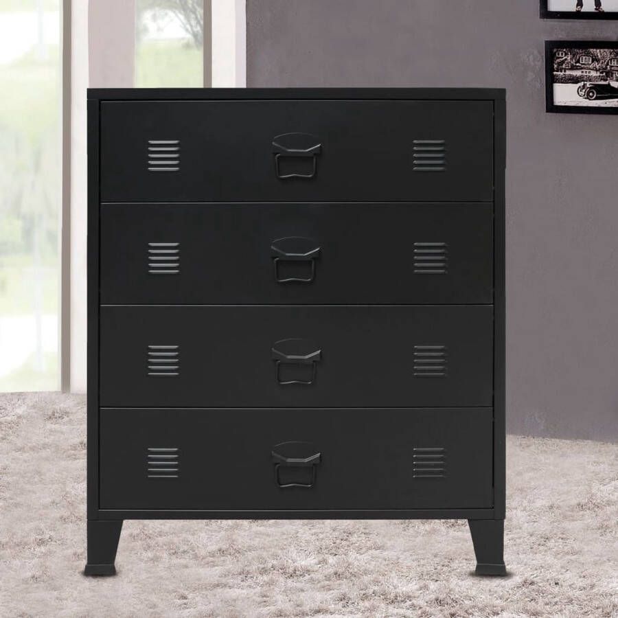 Furniture Limited Ladekast industriële stijl 78x40x93 cm metaal zwart