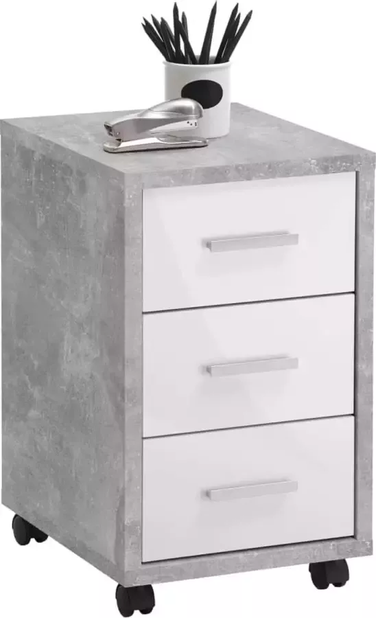 Furniture Limited Ladekast verplaatsbaar betonkleurig en hoogglans wit