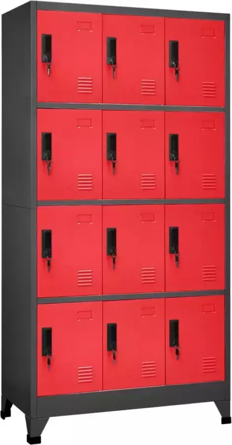 Prolenta Premium INFIORI Lockerkast 90x45x180 cm staal antracietkleurig en rood - Foto 2