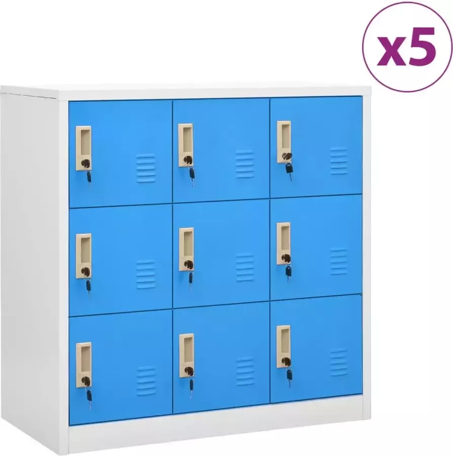 Furniture Limited Lockerkasten 5 st 90x45x92 5 cm staal lichtgrijs en blauw