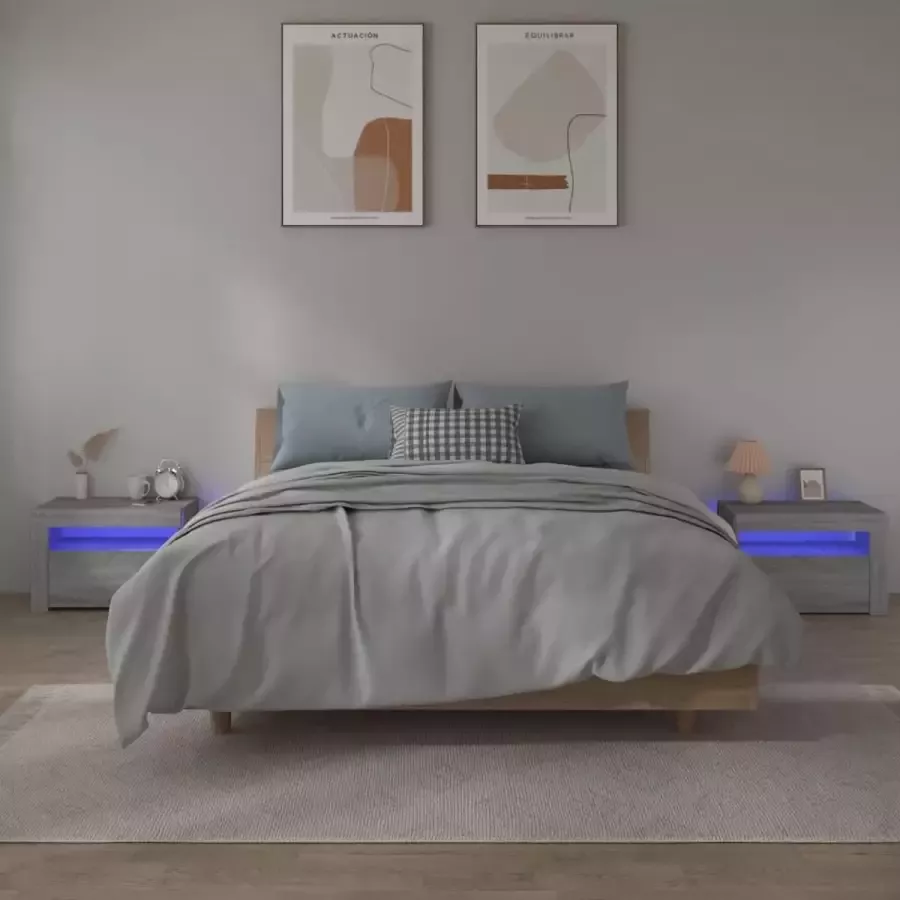 Furniture Limited Nachtkastje 2 st met LED-verlichting 60x35x40 cm grijs sonoma