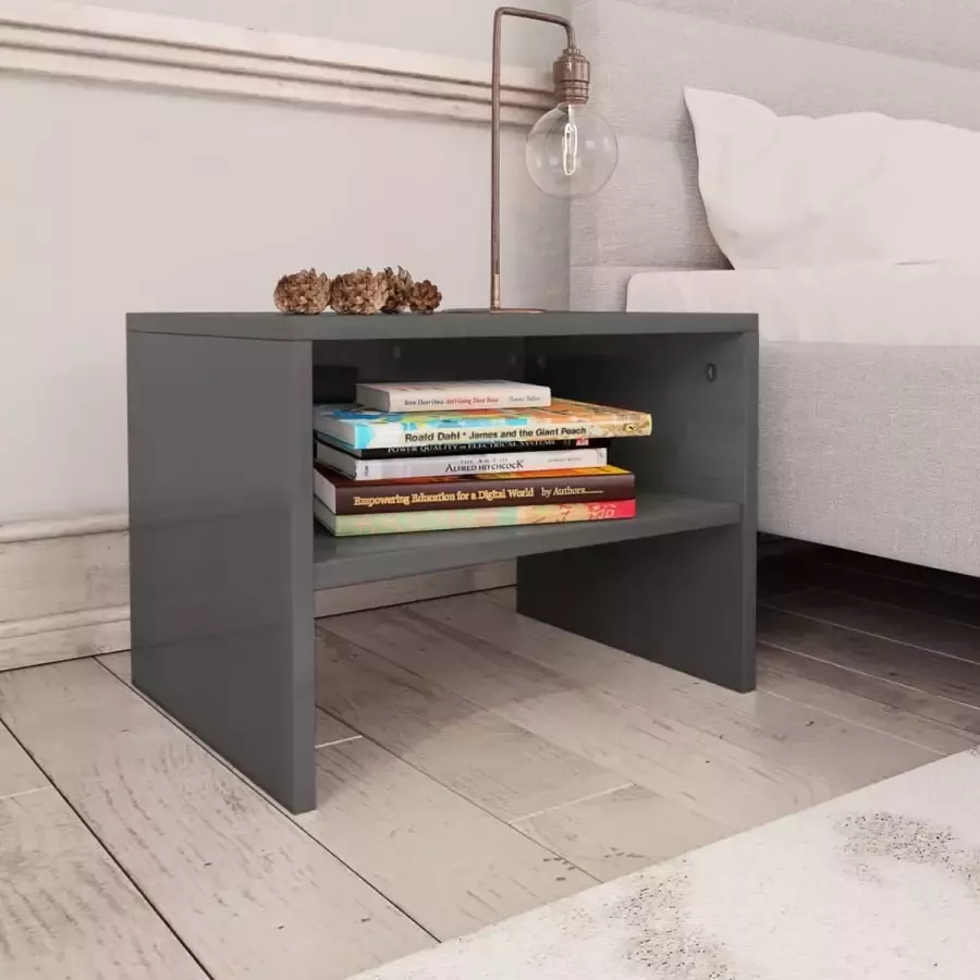 Furniture Limited Nachtkastje 40x30x30 cm bewerkt hout hoogglans grijs