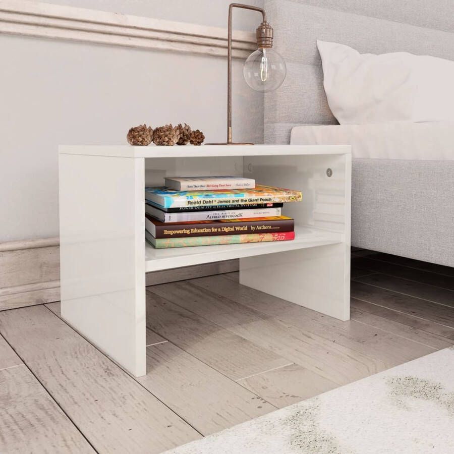 Furniture Limited Nachtkastje 40x30x30 cm bewerkt hout hoogglans wit