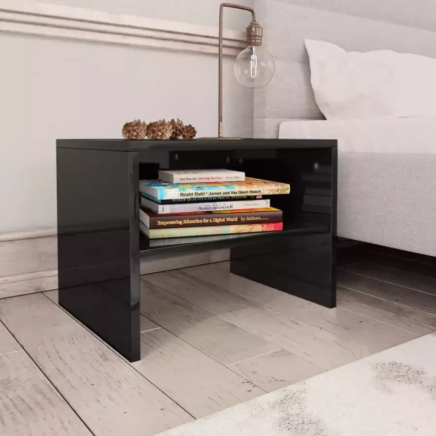 Furniture Limited Nachtkastje 40x30x30 cm bewerkt hout hoogglans zwart