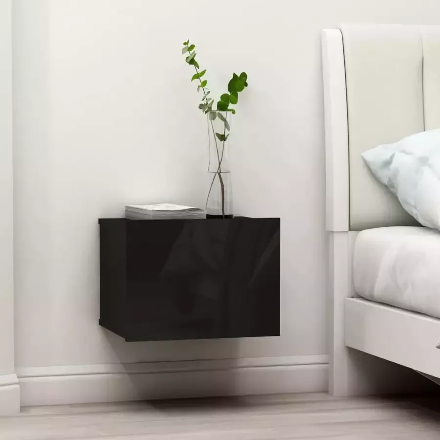 Furniture Limited Nachtkastje 40x30x30 cm spaanplaat hoogglans zwart