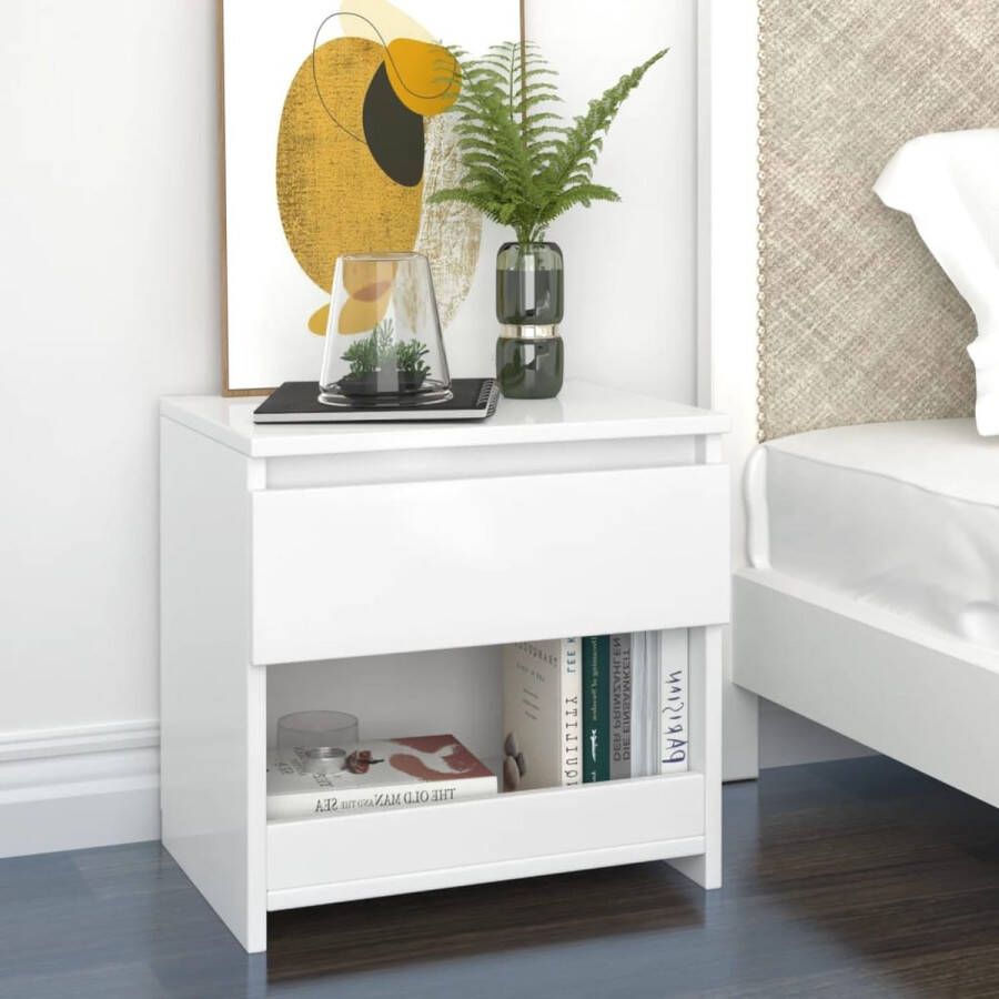 Furniture Limited Nachtkastje 40x30x39 cm spaanplaat hoogglans wit